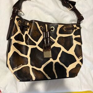 Vintage Dooney & Bourke Giraffe Pattern Shoulder Bag - Black and Tan